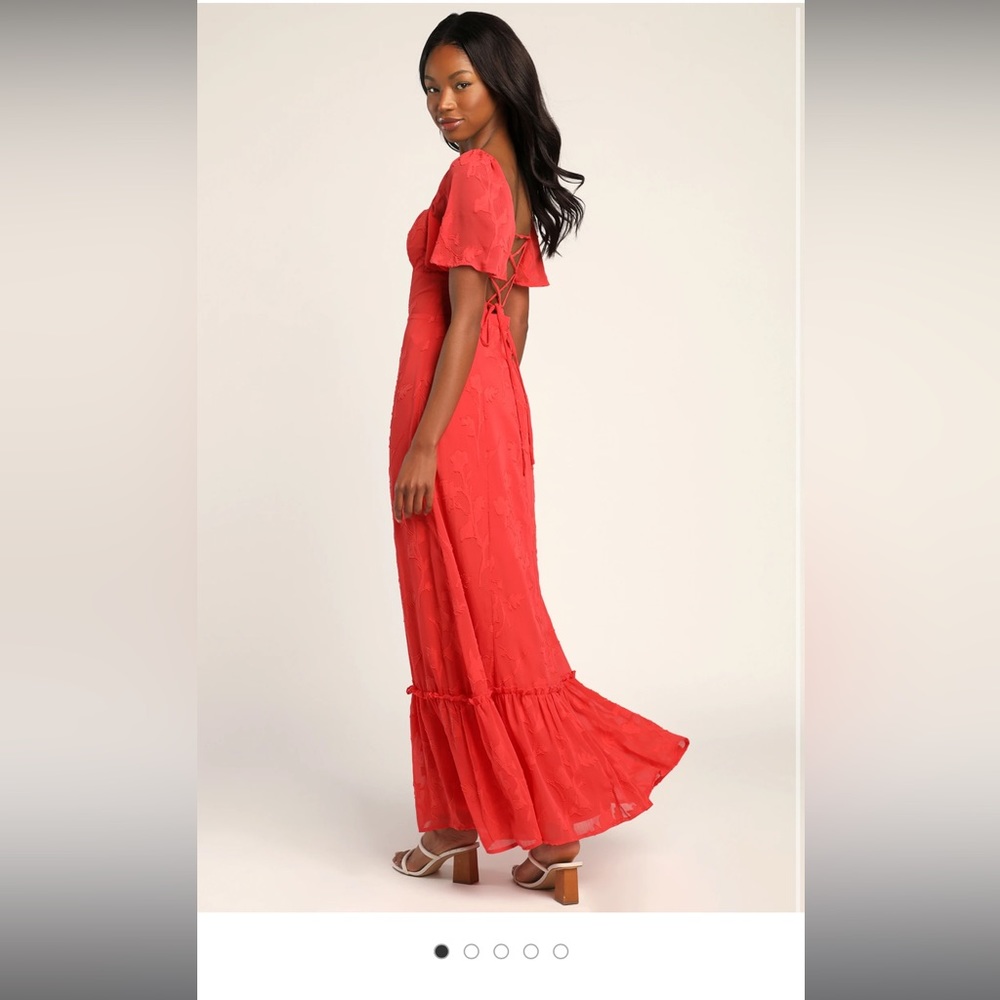 Lulus Tailor Made For You Coral Jacquard Lace-Up Maxi Dress